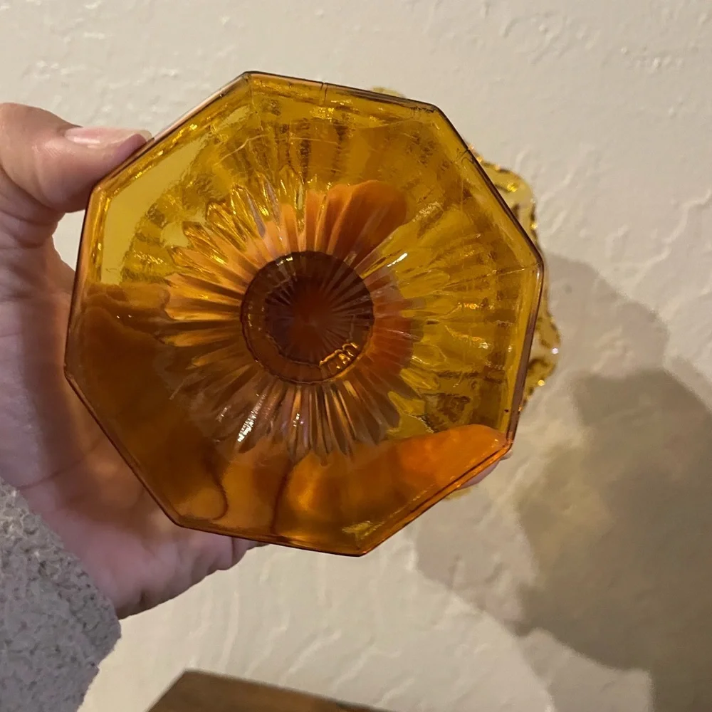 LE Smith Compote Candy Dish Amber Glass Vintage Heritage Hobstar Cane‎ & Arch